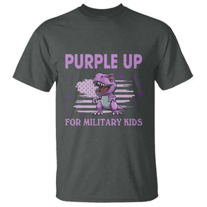 Purple Up For Military Kids T Shirt Military Child Month Dinosaur American Flag TS02 Dark Heather Print Your Wear