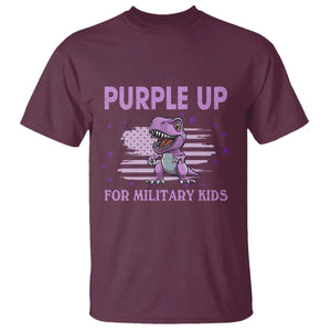 Purple Up For Military Kids T Shirt Military Child Month Dinosaur American Flag TS02 Maroon Print Your Wear