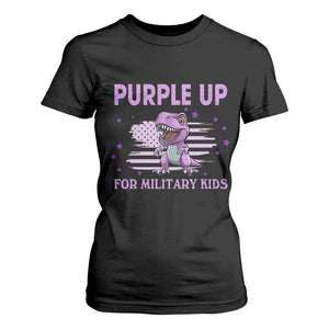 Purple Up For Military Kids T Shirt For Women Military Child Month Dinosaur American Flag TS02 Black Print Your Wear
