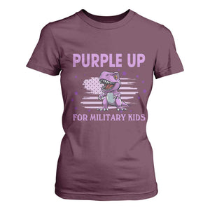 Purple Up For Military Kids T Shirt For Women Military Child Month Dinosaur American Flag TS02 Maroon Print Your Wear