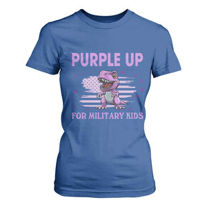 Purple Up For Military Kids T Shirt For Women Military Child Month Dinosaur American Flag TS02 Royal Blue Print Your Wear