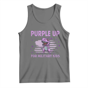 Purple Up For Military Kids Tank Top Military Child Month Dinosaur American Flag TS02 Black Heather Print Your Wear
