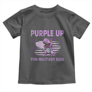 Purple Up For Military Kids Toddler T Shirt Military Child Month Dinosaur American Flag TS02 Dark Heather Print Your Wear