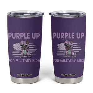 Purple Up For Military Kids Tumbler Cup Military Child Month Dinosaur American Flag TS02 Purple Print Your Wear