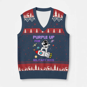 Purple Up For Military Kids V-Neck Knit Sweater Vest Military Child Month Astronaut Outer Space TS02 Navy Red Print Your Wear