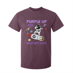 Purple Up For Military Kids T Shirt For Kid Military Child Month Astronaut Outer Space TS02 Maroon Print Your Wear
