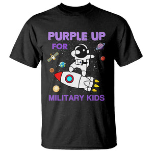 Purple Up For Military Kids T Shirt Military Child Month Astronaut Outer Space TS02 Black Print Your Wear