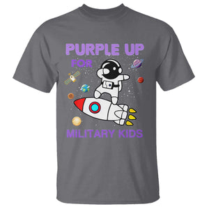 Purple Up For Military Kids T Shirt Military Child Month Astronaut Outer Space TS02 Charcoal Print Your Wear
