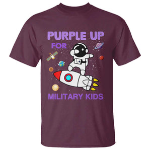 Purple Up For Military Kids T Shirt Military Child Month Astronaut Outer Space TS02 Maroon Print Your Wear