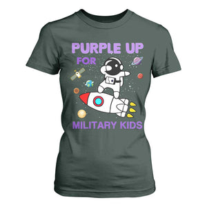 Purple Up For Military Kids T Shirt For Women Military Child Month Astronaut Outer Space TS02 Dark Forest Green Print Your Wear