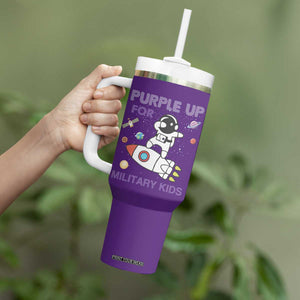Purple Up For Military Kids Tumbler With Handle Military Child Month Astronaut Outer Space TS02 Print Your Wear