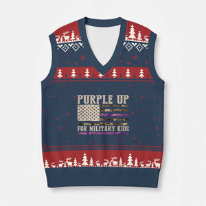 Purple Up For Military Kids V-Neck Knit Sweater Vest Military Child Month USA Flag Camouflage TS02 Navy Red Print Your Wear