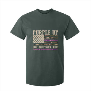 Purple Up For Military Kids T Shirt For Kid Military Child Month USA Flag Camouflage TS02 Dark Forest Green Print Your Wear