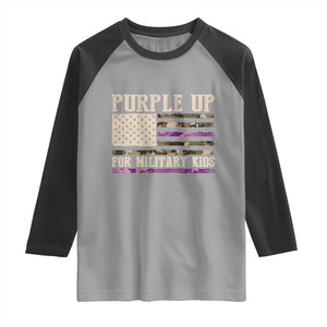 Purple Up For Military Kids Raglan Shirt Military Child Month USA Flag Camouflage TS02 Sport Gray Black Print Your Wear