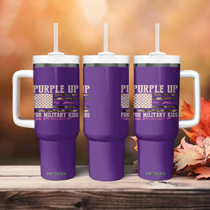 Purple Up For Military Kids Tumbler With Handle Military Child Month USA Flag Camouflage TS02 Print Your Wear