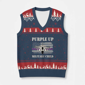 Purple Up For Military Kids V-Neck Knit Sweater Vest Month of Military Child Kids Air Force US Flag TS02 Navy Red Print Your Wear