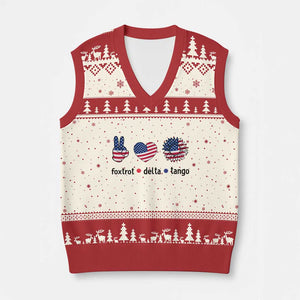 Funny Foxtrots Delta Tangos V-Neck Knit Sweater Vest American Flag Peace Sign Heart Sunflower TS02 Beige Red Print Your Wear