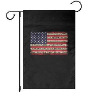 Spanish Pledge of Allegiance USA Flag Vintage Patriotic Graphic Garden Flag American Patriot Promesa de Lealtad TS02 Black Print Your Wear