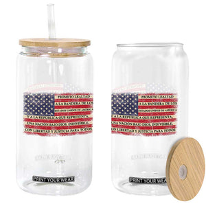 Spanish Pledge of Allegiance USA Flag Vintage Patriotic Graphic Glass Can American Patriot Promesa de Lealtad TS02 Print Your Wear