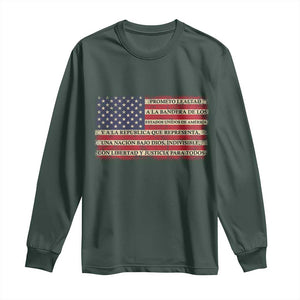 Spanish Pledge of Allegiance USA Flag Vintage Patriotic Graphic Long Sleeve Shirt American Patriot Promesa de Lealtad TS02 Dark Forest Green Print Your Wear
