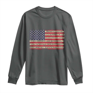 Spanish Pledge of Allegiance USA Flag Vintage Patriotic Graphic Long Sleeve Shirt American Patriot Promesa de Lealtad TS02 Dark Heather Print Your Wear