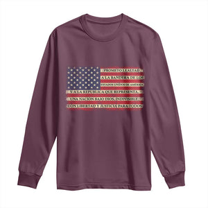 Spanish Pledge of Allegiance USA Flag Vintage Patriotic Graphic Long Sleeve Shirt American Patriot Promesa de Lealtad TS02 Maroon Print Your Wear