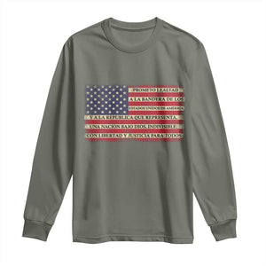 Spanish Pledge of Allegiance USA Flag Vintage Patriotic Graphic Long Sleeve Shirt American Patriot Promesa de Lealtad TS02 Military Green Print Your Wear