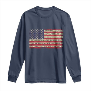 Spanish Pledge of Allegiance USA Flag Vintage Patriotic Graphic Long Sleeve Shirt American Patriot Promesa de Lealtad TS02 Navy Print Your Wear