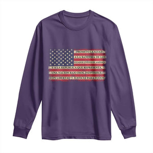 Spanish Pledge of Allegiance USA Flag Vintage Patriotic Graphic Long Sleeve Shirt American Patriot Promesa de Lealtad TS02 Purple Print Your Wear