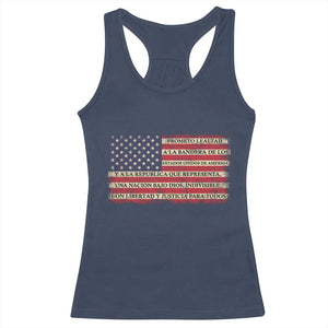Spanish Pledge of Allegiance USA Flag Vintage Patriotic Graphic Racerback Tank Top American Patriot Promesa de Lealtad TS02 Navy Print Your Wear