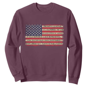 Spanish Pledge of Allegiance USA Flag Vintage Patriotic Graphic Sweatshirt American Patriot Promesa de Lealtad TS02 Maroon Print Your Wear