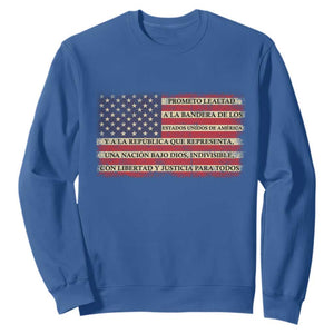 Spanish Pledge of Allegiance USA Flag Vintage Patriotic Graphic Sweatshirt American Patriot Promesa de Lealtad TS02 Royal Blue Print Your Wear
