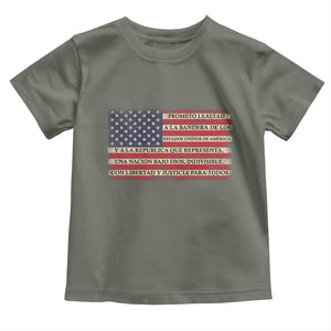 Spanish Pledge of Allegiance USA Flag Vintage Patriotic Graphic Toddler T Shirt American Patriot Promesa de Lealtad TS02 Military Green Print Your Wear