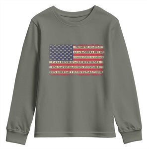 Spanish Pledge of Allegiance USA Flag Vintage Patriotic Graphic Youth Sweatshirt American Patriot Promesa de Lealtad TS02 Military Green Print Your Wear