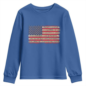 Spanish Pledge of Allegiance USA Flag Vintage Patriotic Graphic Youth Sweatshirt American Patriot Promesa de Lealtad TS02 Royal Blue Print Your Wear