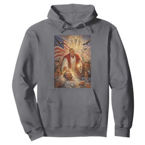 Trump The Healer Oil Painting Graphic Hoodie Sacred Heart Divine Mercy Political Parody TS02 Charcoal Print Your Wear