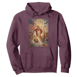 Trump The Healer Oil Painting Graphic Hoodie Sacred Heart Divine Mercy Political Parody TS02 Maroon Print Your Wear