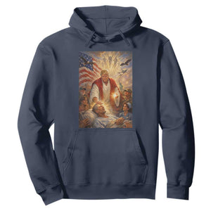 Trump The Healer Oil Painting Graphic Hoodie Sacred Heart Divine Mercy Political Parody TS02 Navy Print Your Wear