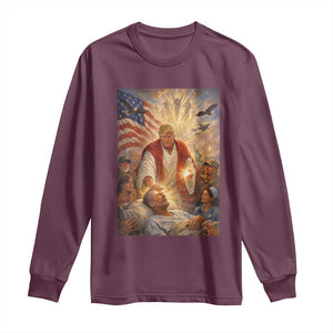 Trump The Healer Oil Painting Graphic Long Sleeve Shirt Sacred Heart Divine Mercy Political Parody TS02 Maroon Print Your Wear