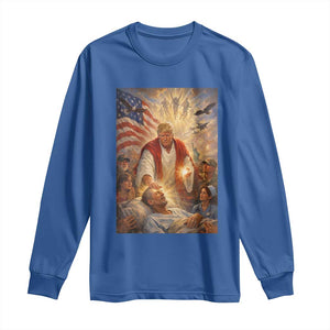 Trump The Healer Oil Painting Graphic Long Sleeve Shirt Sacred Heart Divine Mercy Political Parody TS02 Royal Blue Print Your Wear
