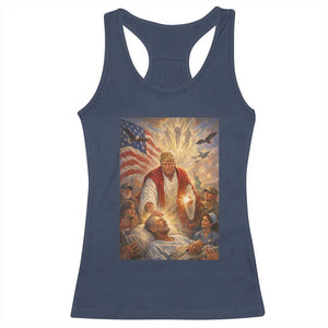 Trump The Healer Oil Painting Graphic Racerback Tank Top Sacred Heart Divine Mercy Political Parody TS02 Navy Print Your Wear