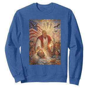Trump The Healer Oil Painting Graphic Sweatshirt Sacred Heart Divine Mercy Political Parody TS02 Royal Blue Print Your Wear