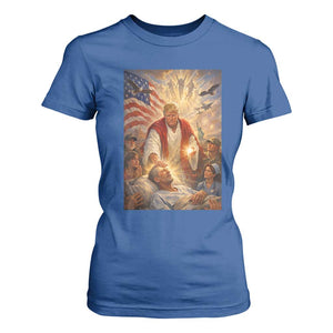 Trump The Healer Oil Painting Graphic T Shirt For Women Sacred Heart Divine Mercy Political Parody TS02 Royal Blue Print Your Wear