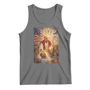 Trump The Healer Oil Painting Graphic Tank Top Sacred Heart Divine Mercy Political Parody TS02 Black Heather Print Your Wear