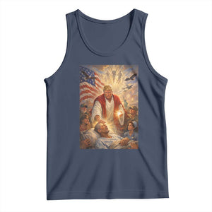 Trump The Healer Oil Painting Graphic Tank Top Sacred Heart Divine Mercy Political Parody TS02 Navy Print Your Wear