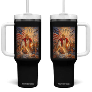 Trump The Healer Oil Painting Graphic Tumbler With Handle Sacred Heart Divine Mercy Political Parody TS02 One Size: 40 oz Black Print Your Wear