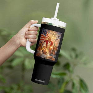 Trump The Healer Oil Painting Graphic Tumbler With Handle Sacred Heart Divine Mercy Political Parody TS02 Print Your Wear