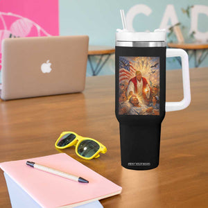 Trump The Healer Oil Painting Graphic Tumbler With Handle Sacred Heart Divine Mercy Political Parody TS02 Print Your Wear
