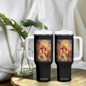 Trump The Healer Oil Painting Graphic Tumbler With Handle Sacred Heart Divine Mercy Political Parody TS02 Print Your Wear