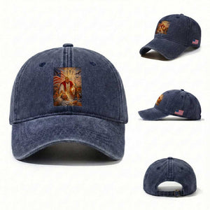 Trump The Healer Oil Painting Graphic Washed Cotton Baseball Cap Sacred Heart Divine Mercy Political Parody TS02 Washed Cap Universal Fit Navy Print Your Wear